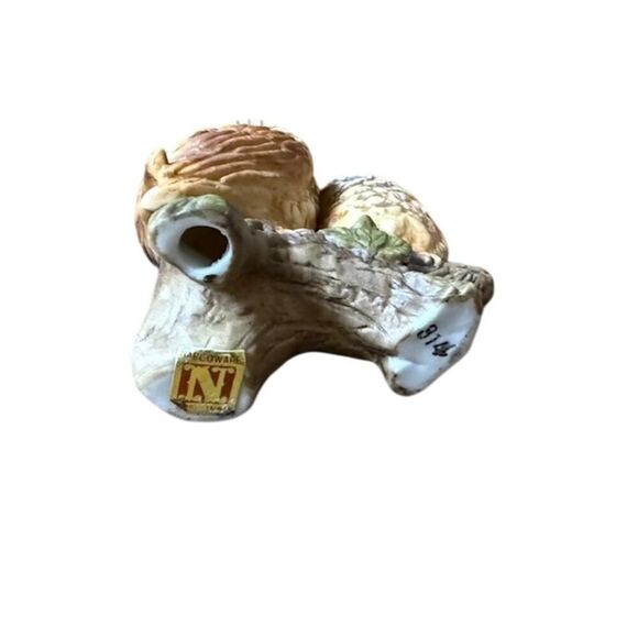 Napco Porcelain Two Owl Figurine Sitting on Branch # 314 w Sticker Japan 3.25" - Picture 5 of 7